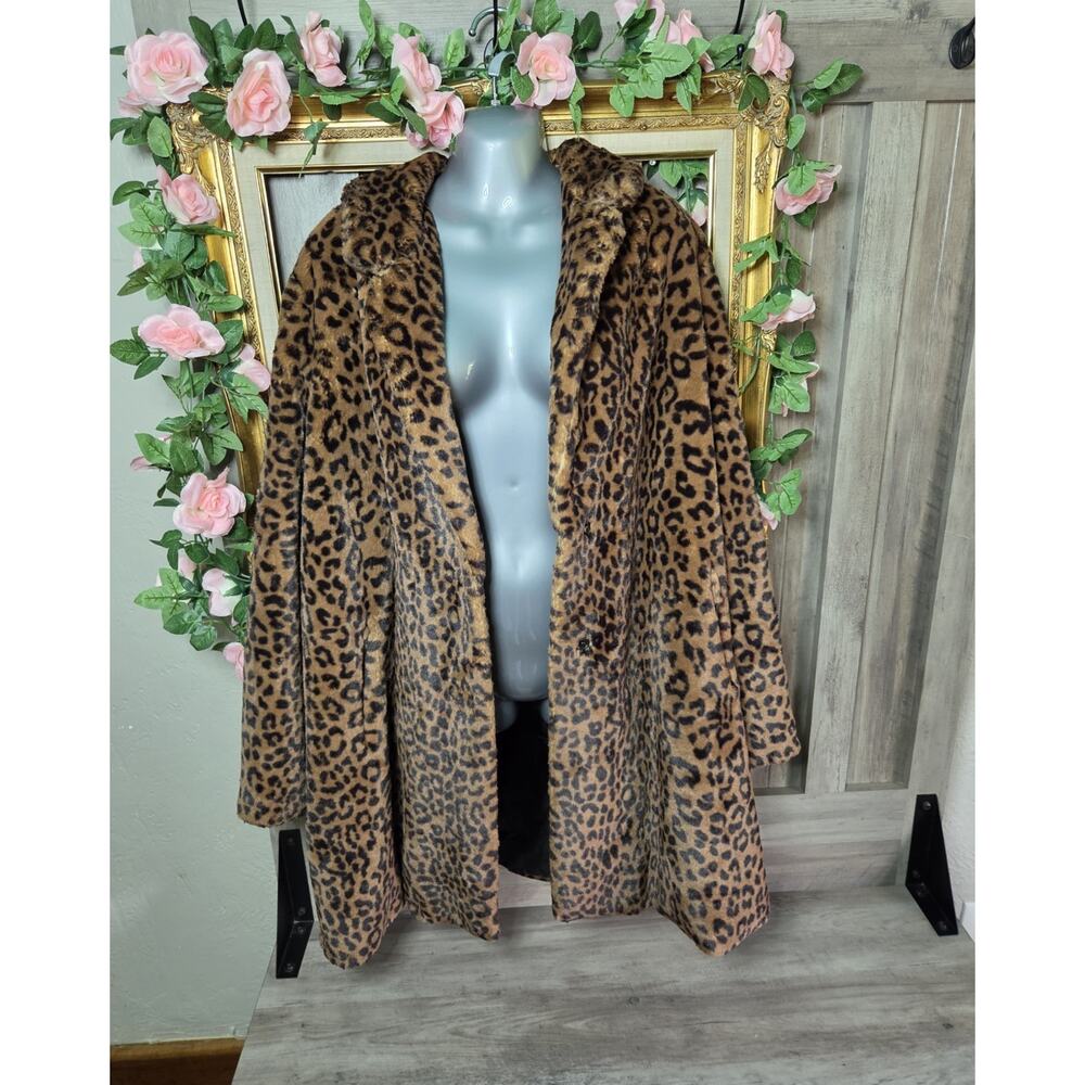 Sebby Collection Leopard Print Faux Fur Coat XL Longline Mob Wife Jacket